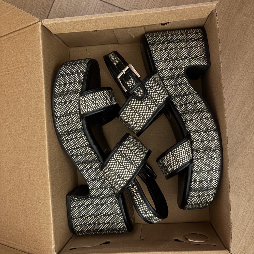 Woven Platform Sandals - Black & White Striped